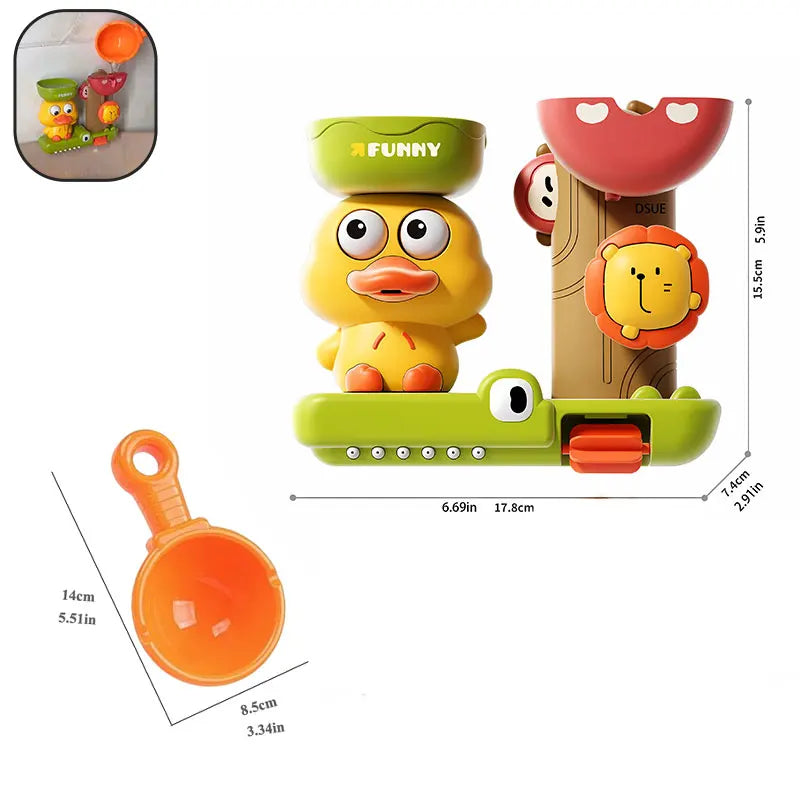 Duck & Flower Waterwheel Bath Toy with Suction Cup for Kids 0-12 Years