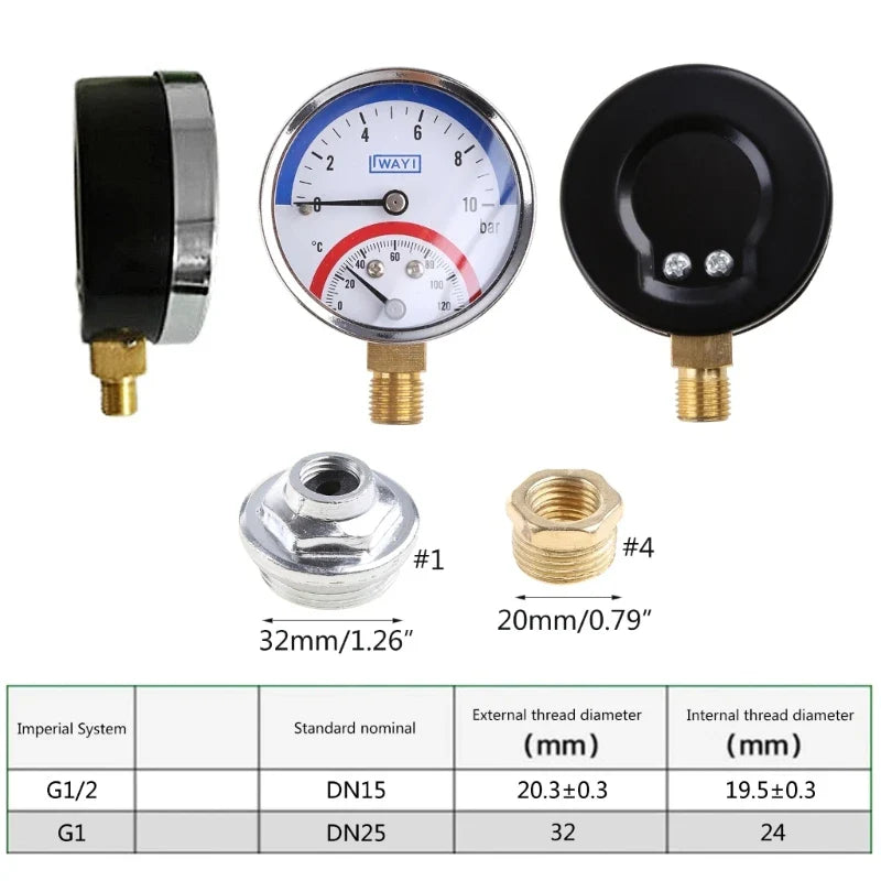 Kompaktes Thermo-Manometer: 0-10 Bar, 0-120¡æ Kesseldruckanzeige