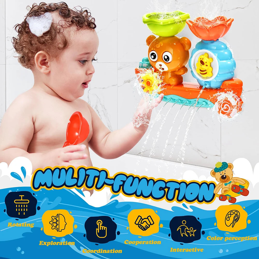 Jouet de bain cascade ours avec ventouses pour tout-petits (0 à 6 ans)