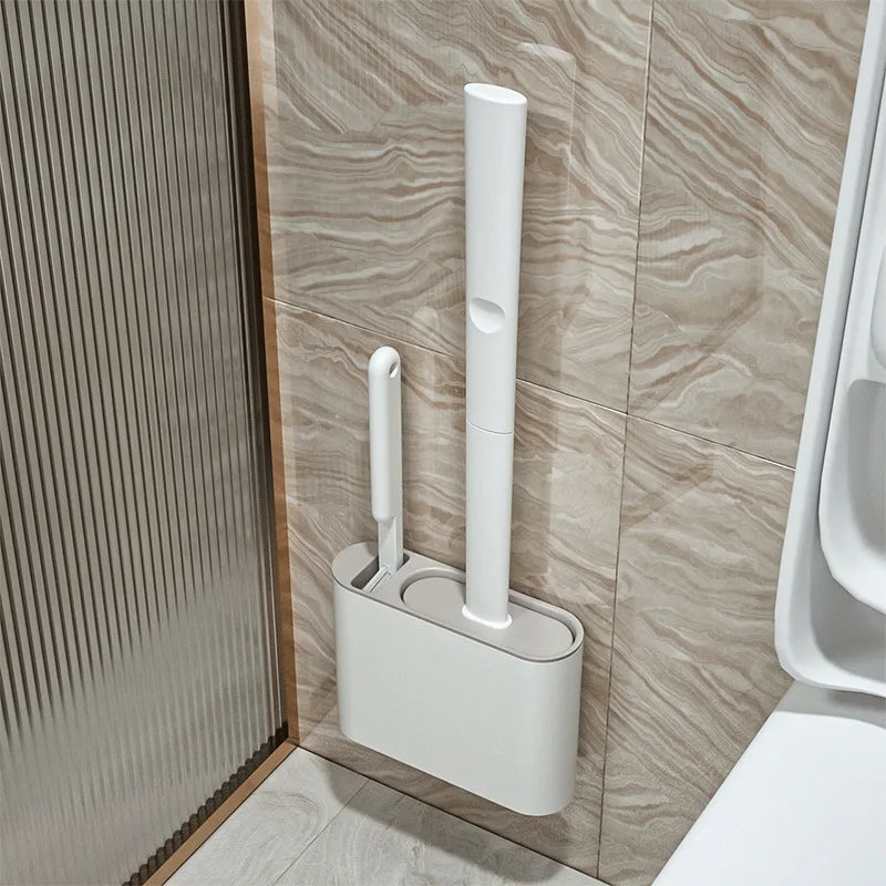 Toilettenbürste aus Silikon, Reinigungsbürste, flacher Kopf, flexibel, zur Wandmontage, Toilettenschüssel-Reiniger, Bürstenhalter-Set für WC, Badezimmer