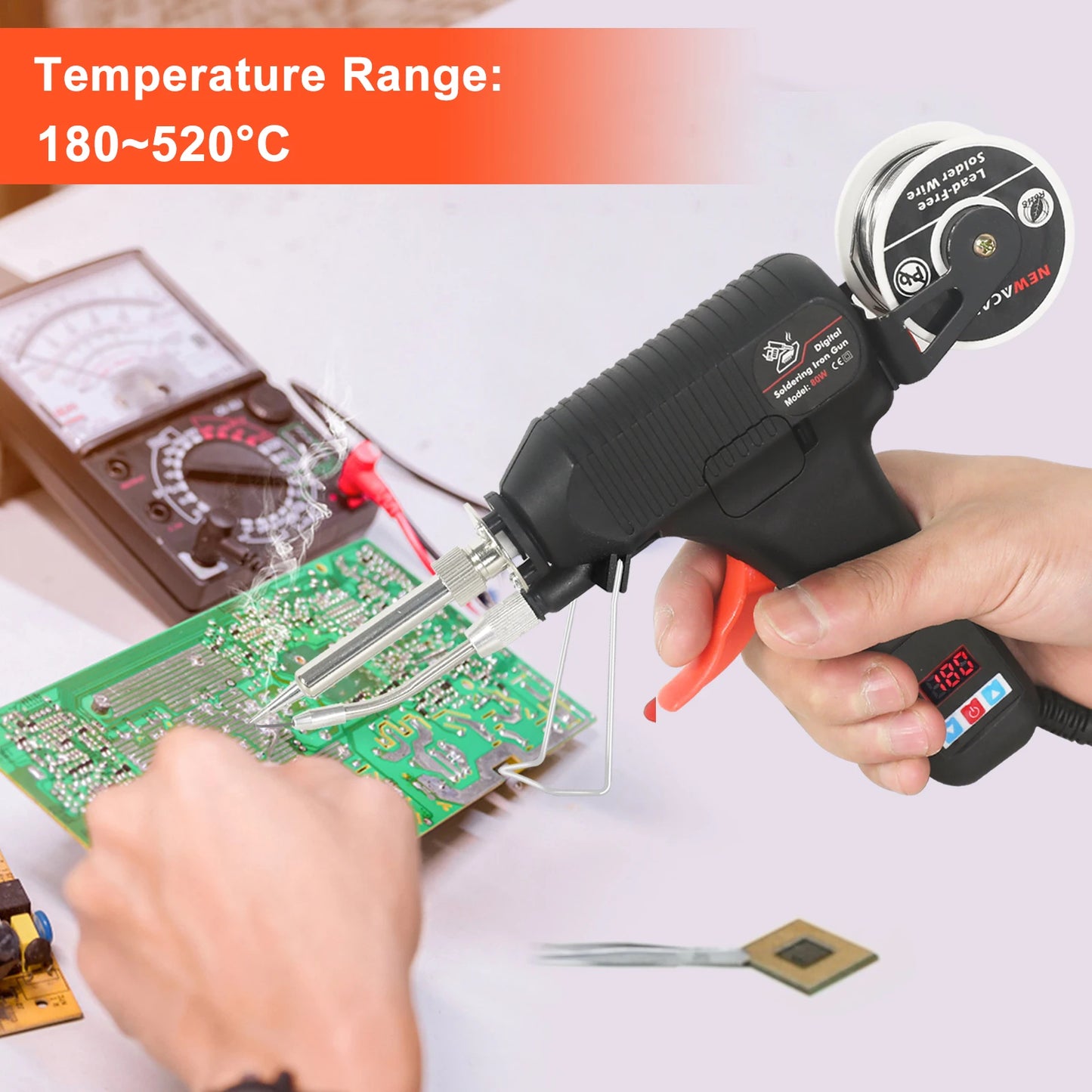 Pistola per saldatura digitale da 80W EU con display digitale e temperatura regolabile da 180-520°C e alimentazione automatica di stagno per riparazioni fai-da-te