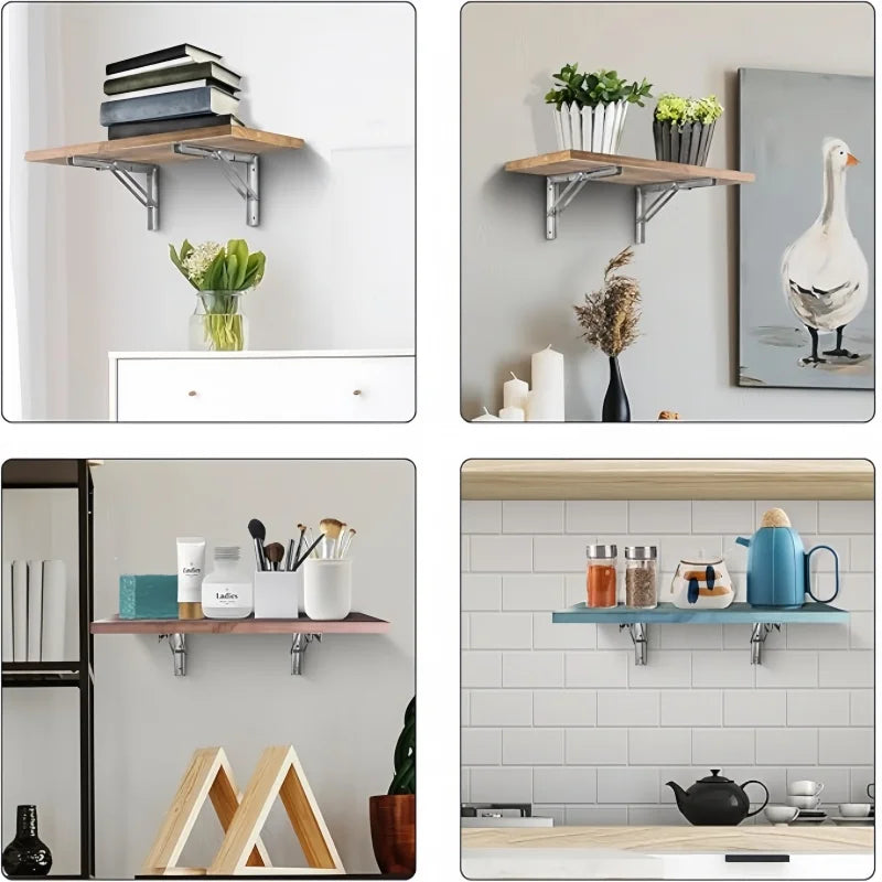 2 Pack Folding Shelf Bracket Heavy Duty Triangle Wall Mounted Stainless Steel Support for Workbench Table and Storage