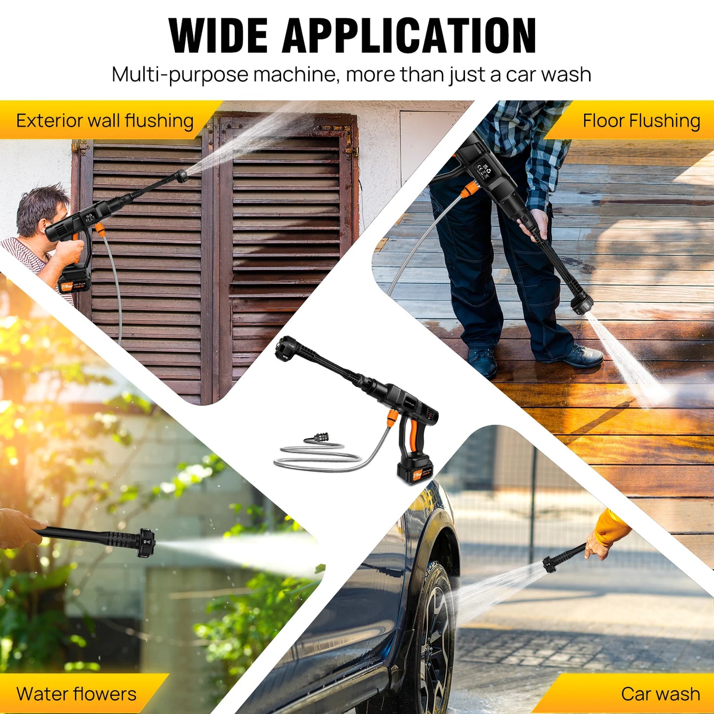21V 3000mAh Cordless High-Pressure Car Washer with 6-in-1 Nozzle, 150Bar/2000PSI, 270L/H Flow Rate