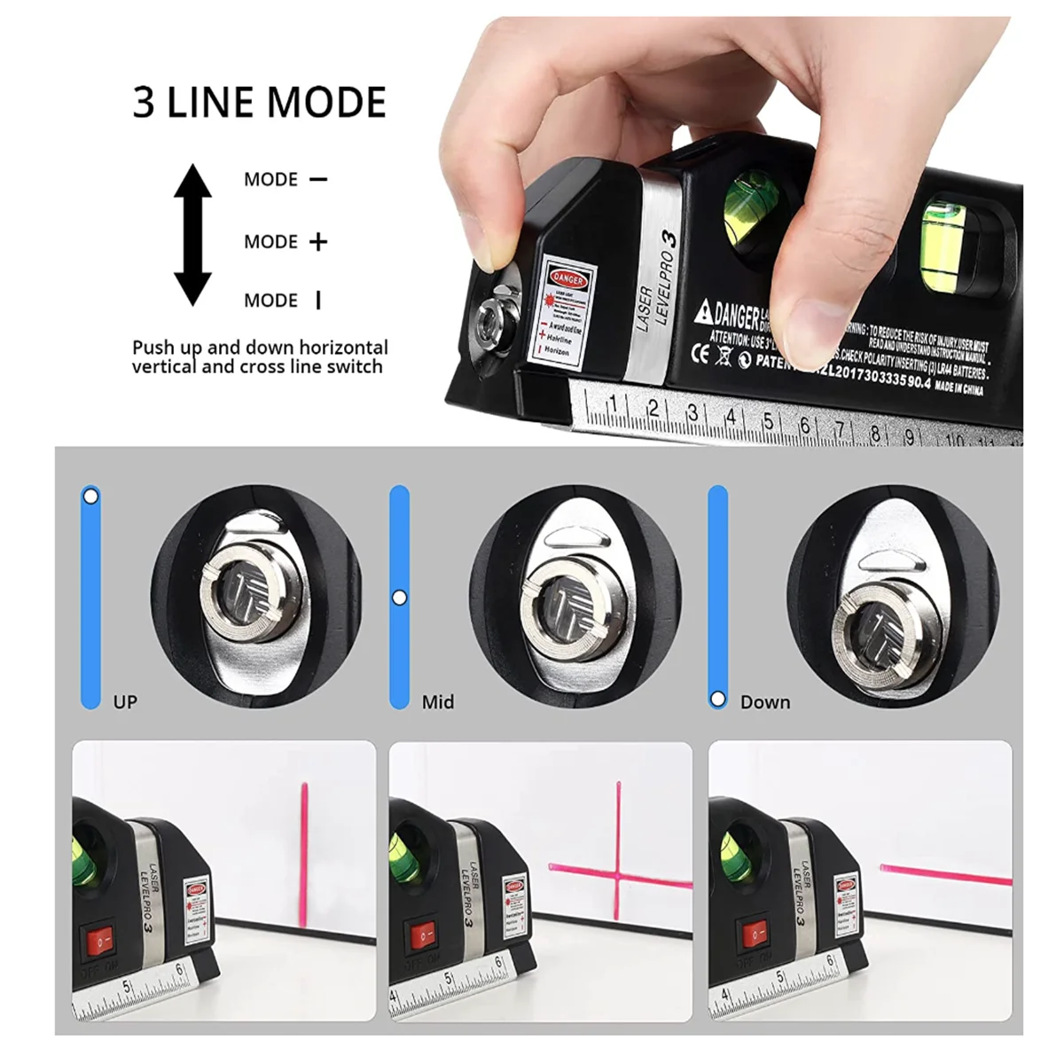 Multipurpose Line Laser Leveler Tool with Measure Tape and Rulers