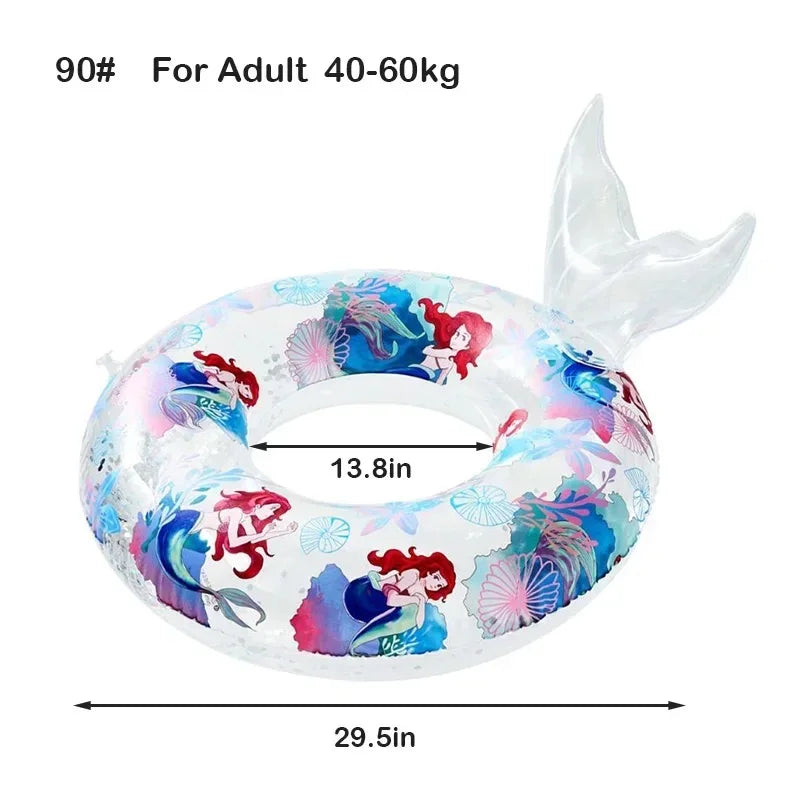 Anillo inflable de sirena con respaldo, flotador para piscina para adultos, adolescentes y niños, tubo para juegos acuáticos, colchoneta para nadar y juguetes para piscina.