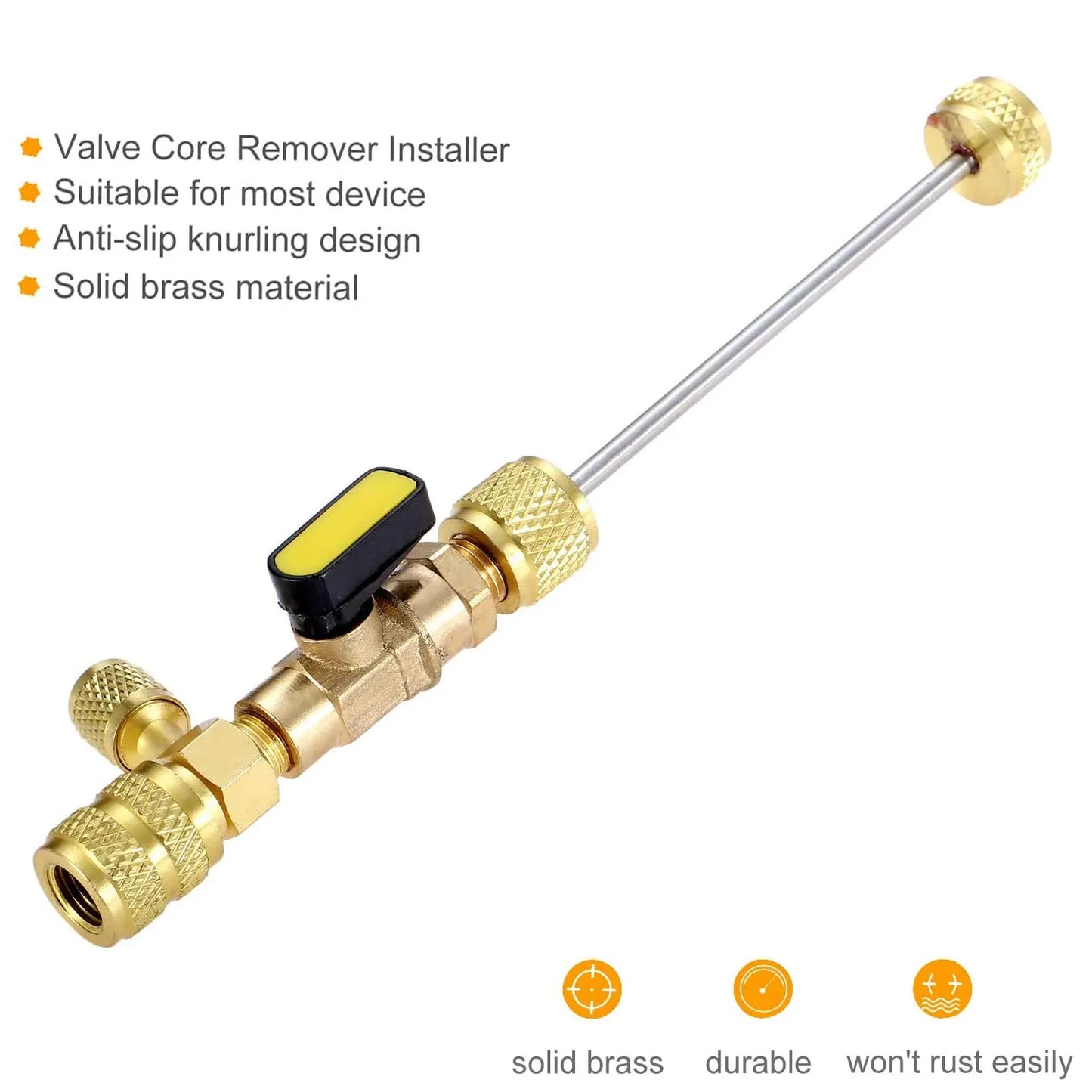HVAC Valve Core Remover Installer Tool: R410A/R22 Schrader Valve Core Removal for 1/4" & 5/16" Dual Size Port