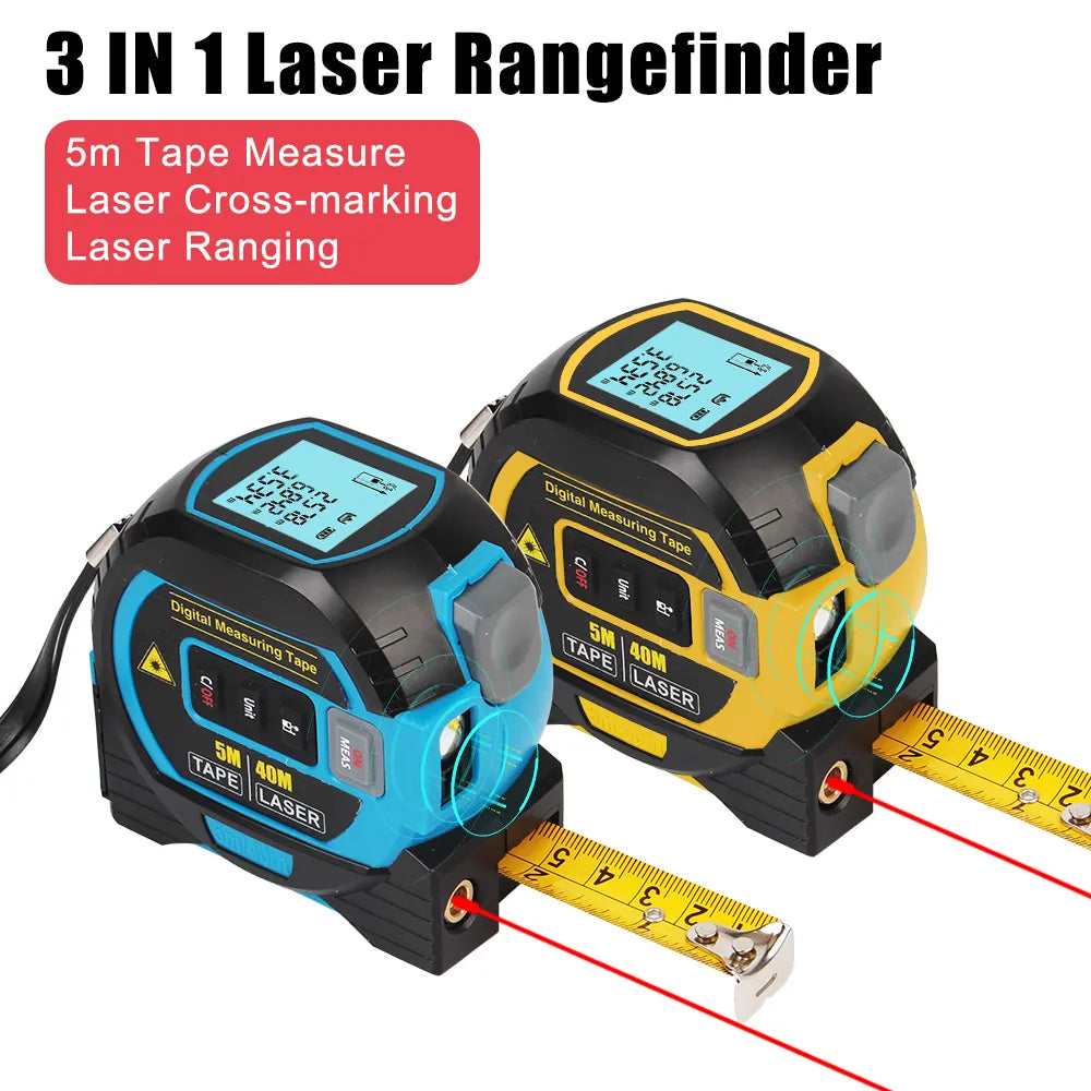 Laser Ranger Ruler 3 in 1 Laser Rangefinder 5M Tape Measure Ruler LCD Display with Backli ...