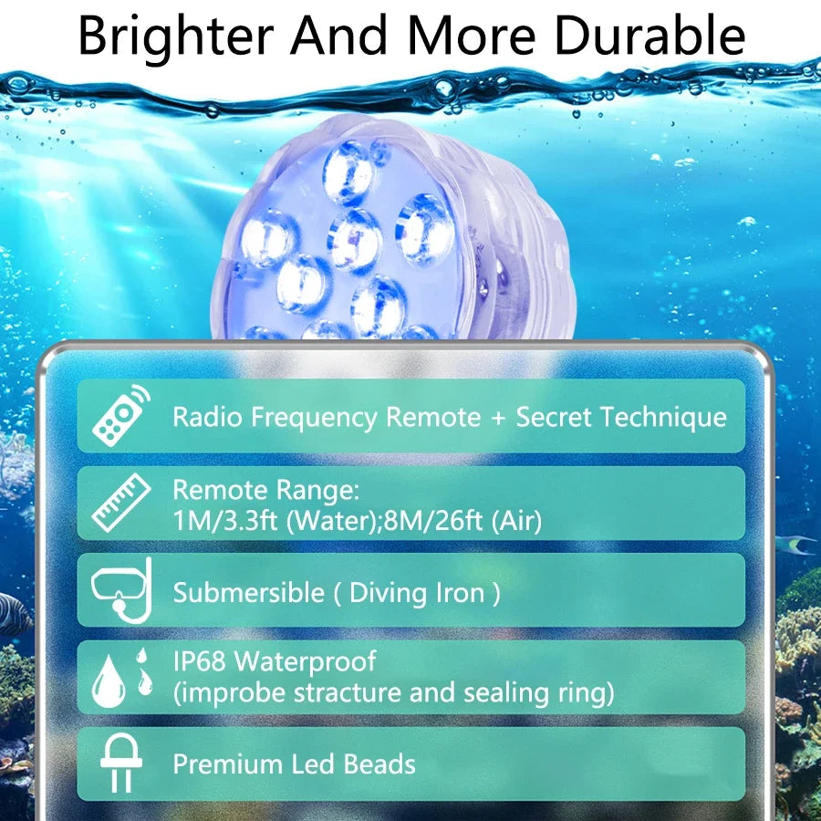 10Leds RGB LED Underwater Light Submersible Night Lamp Battery Party Lighting
