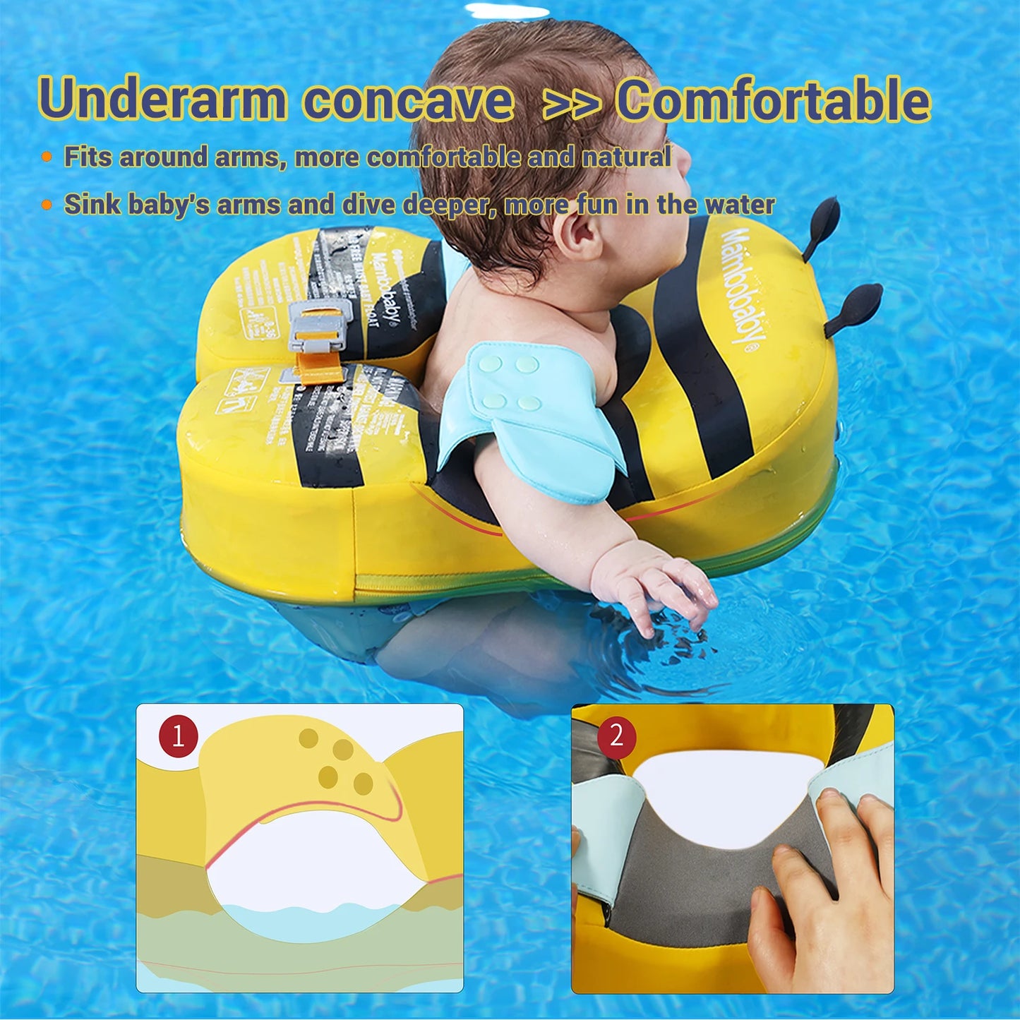 "Nicht aufblasbare Baby-Schwimmhilfen mit Sonnenschutz und Achsel-Schwimmring für Spa"