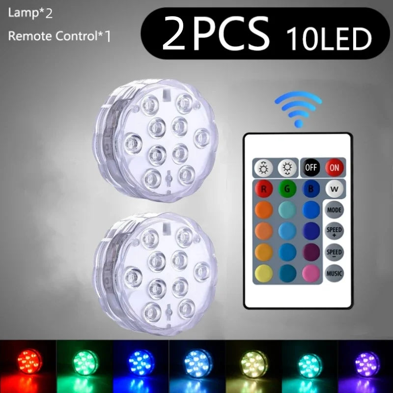 10Leds RGB LED Underwater Light Submersible Night Lamp Battery Party Lighting