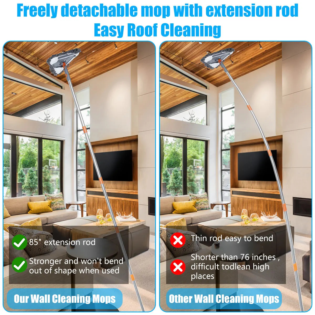 Wall Mop with Long Handle 360 ° Rotating Triangle Microfiber Wall Cleaning Mop Adjustable Dry and Wet Dust Mop Cleaner for Floor