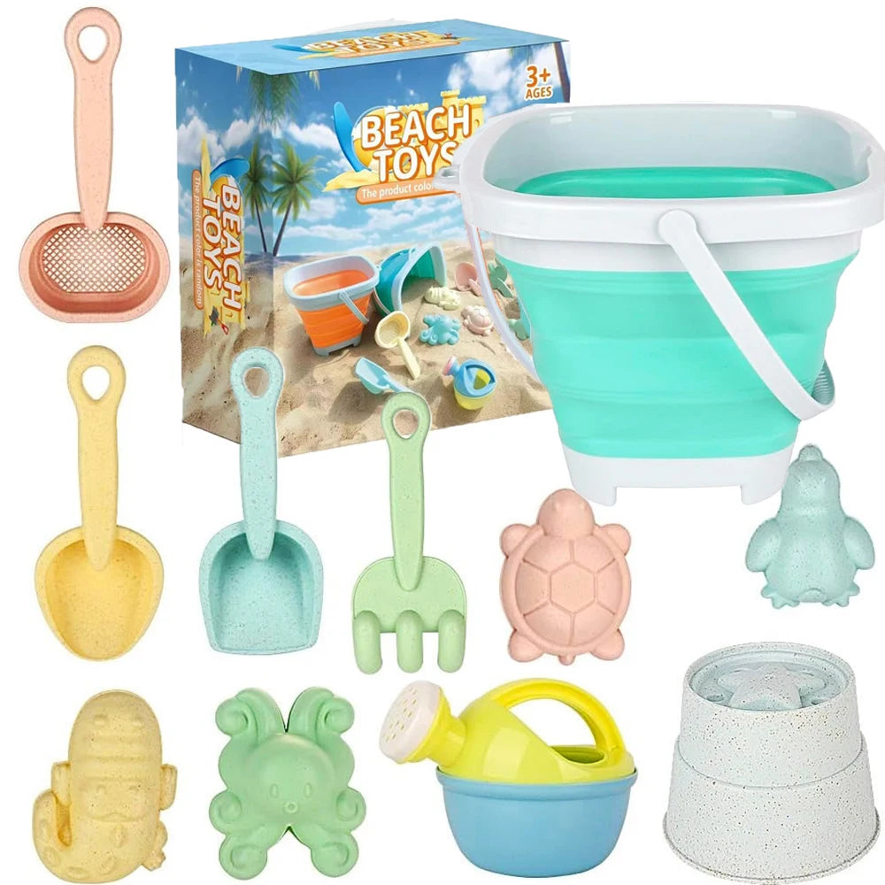 11-Piece Beach Sand Toy Set with Collapsible Bucket