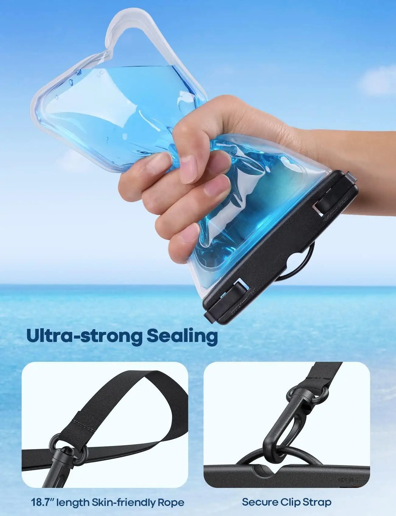 Waterproof Phone Pouch IPX8 Dry Bag with Lock and Lanyard Fits Phones up to 7 Inches for Beach Swimming Snorkeling and Boating