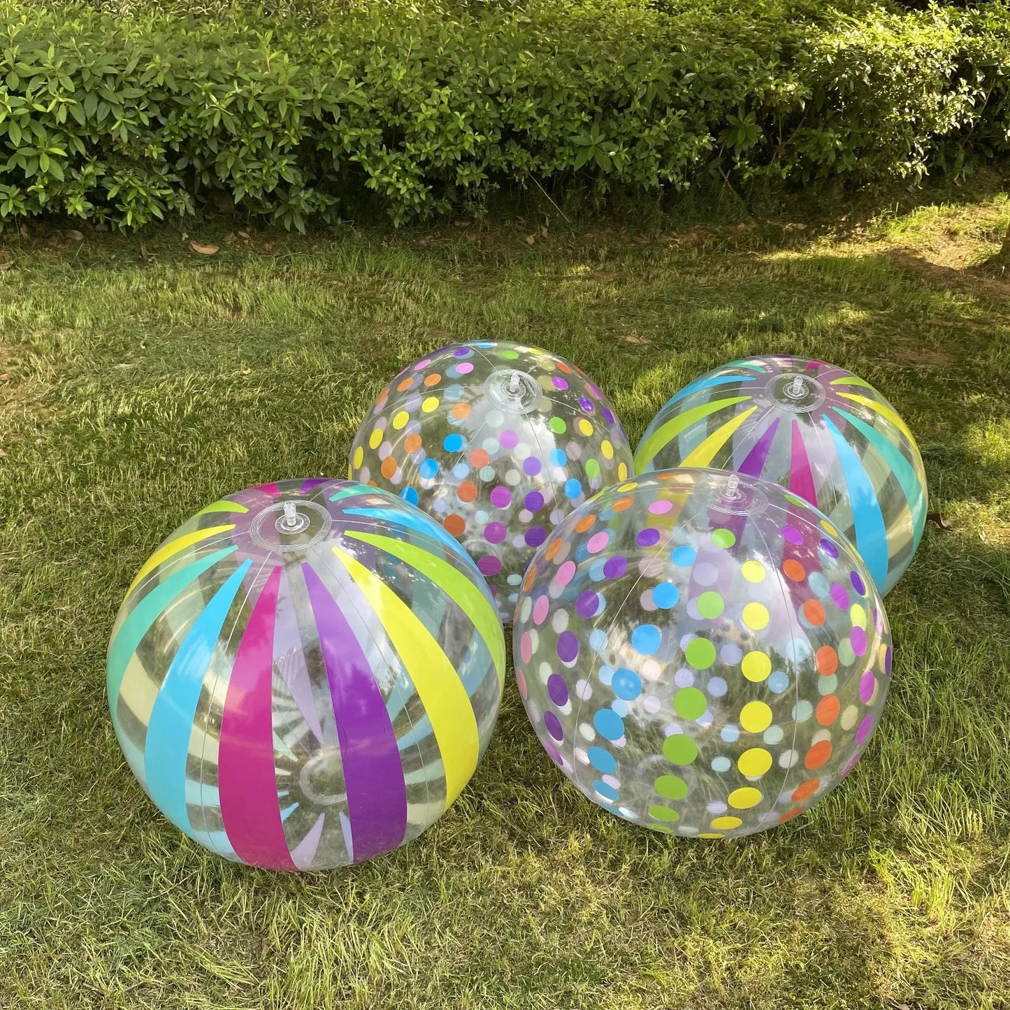 Colorful Striped Transparent Inflatable Beach Ball for Beach, Pool, and Party Games (Ages 14+）