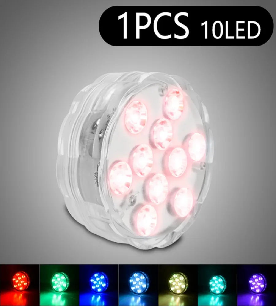 10Leds RGB LED Underwater Light Submersible Night Lamp Battery Party Lighting