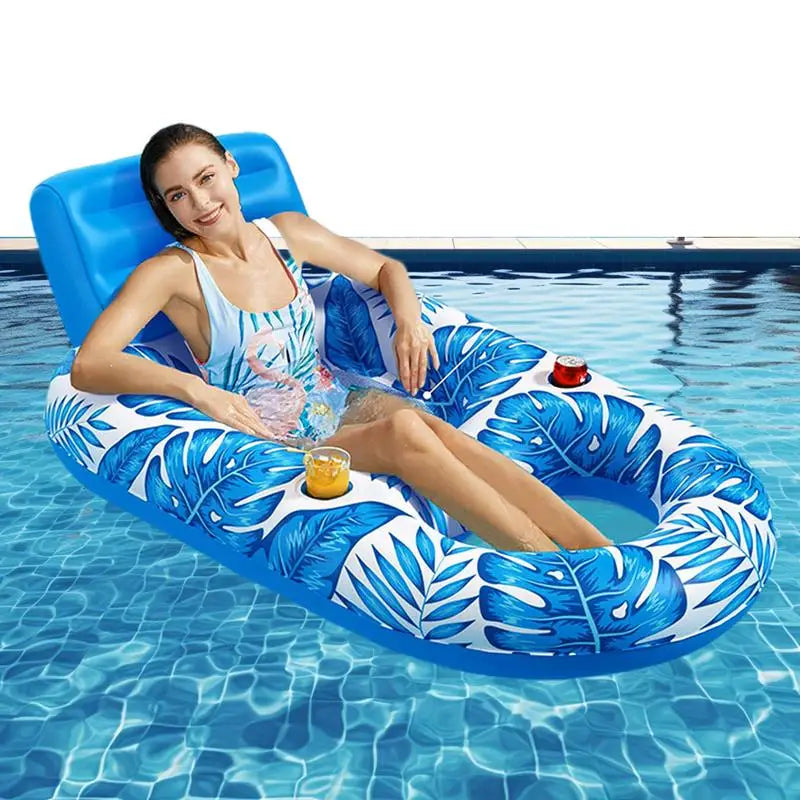 Aufblasbarer Pool-Loungesessel für Erwachsene, schwimmender Liegestuhl mit Getränkehalter, verdickter PVC-Wasserfloat für Entspannung und Sonnenbaden im Pool, am Strand oder See