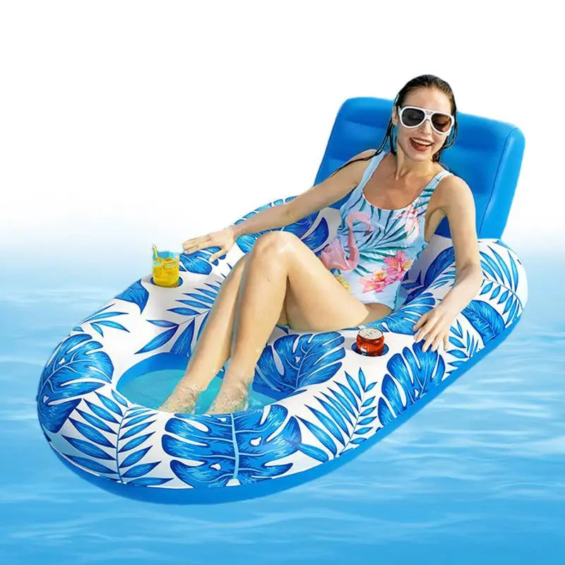 Aufblasbarer Pool-Loungesessel für Erwachsene, schwimmender Liegestuhl mit Getränkehalter, verdickter PVC-Wasserfloat für Entspannung und Sonnenbaden im Pool, am Strand oder See