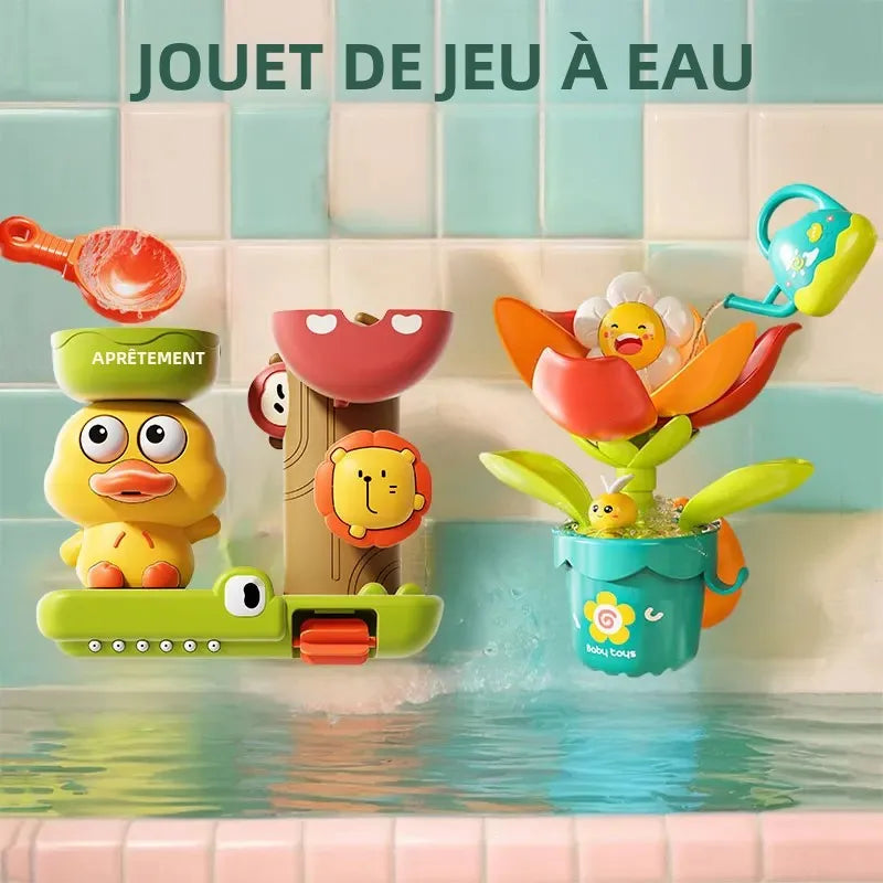 Duck & Flower Waterwheel Bath Toy with Suction Cup for Kids 0-12 Years