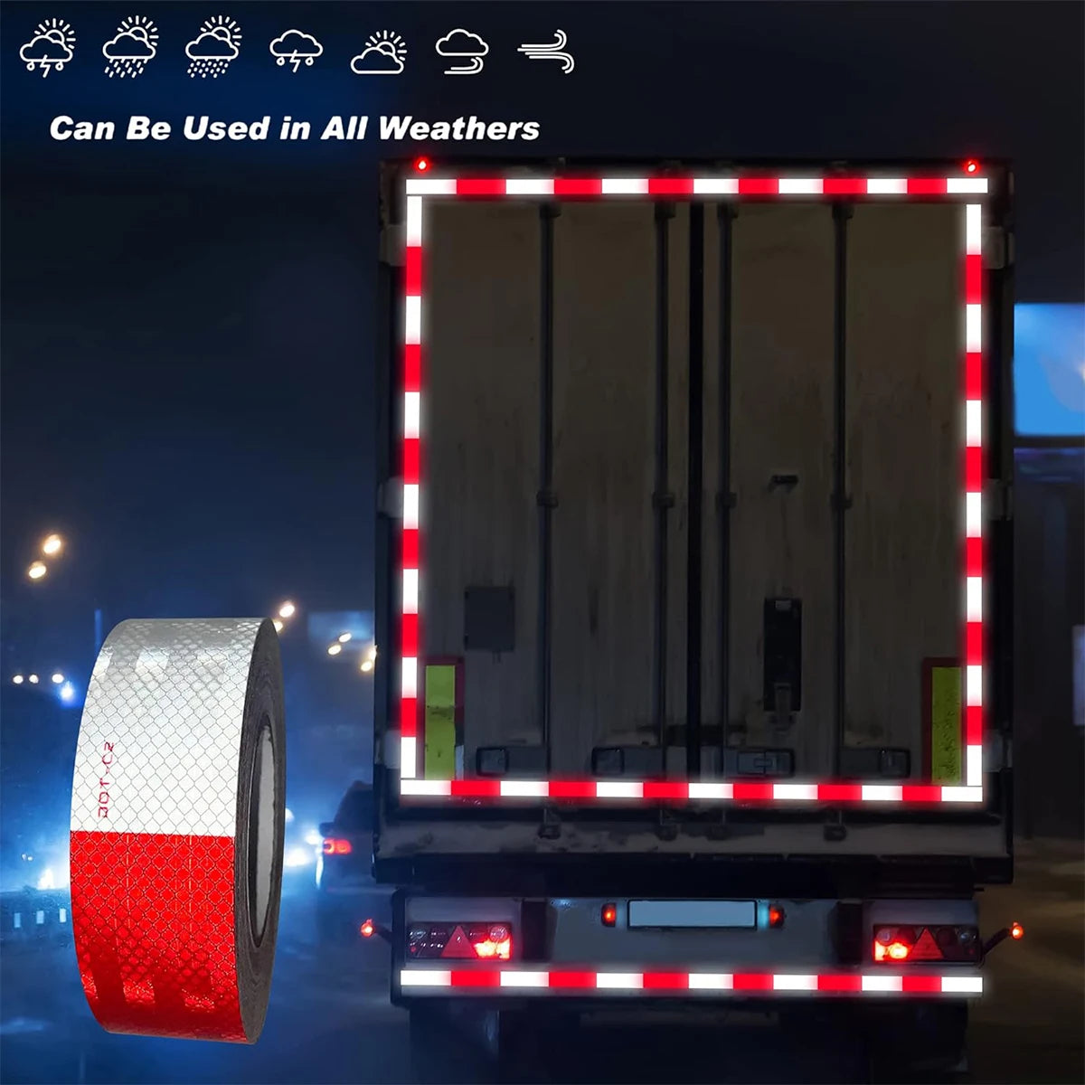 DOT-C2 Nastro Riflettente di Sicurezza per Camion Rosso Bianco Nastro Riflettente di Avvertimento di Sicurezza Adesivo Impermeabile per Veicoli
