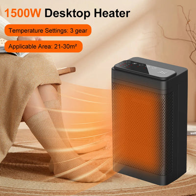 1500W Table Mini PTC Heater Fan for Home Bedroom Office Remote Control Electric Heater Low Consumption Vertical Heating Fans