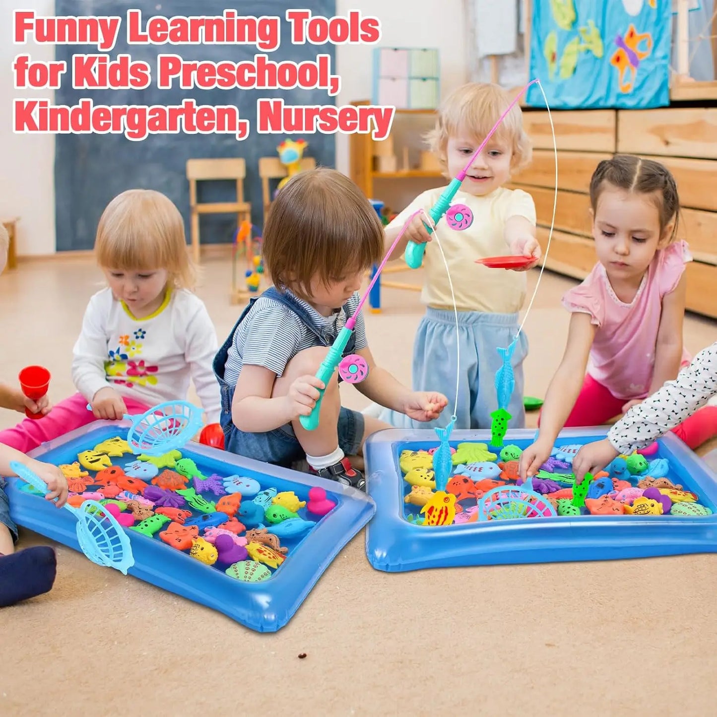 Magnetic Fishing Game Set with Inflatable Pool for Kids