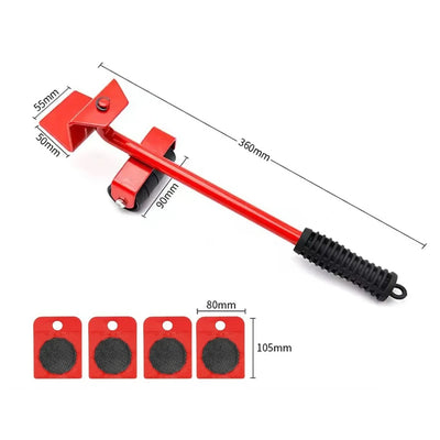 5Pcs/set Furniture Mover Tool Set Heavy Stuffs Moving Roller With Bar Furniture Mover Lifter With Wheel Professional Moving Tool