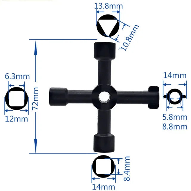 Multifunctional 4-Way Cross Key Socket Wrench for Plumbing and Utility