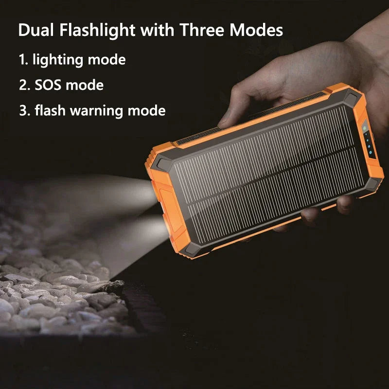 10000/20000mAh Wireless Solar Power Bank with LED Light&Cables-Waterproof/Shockproof