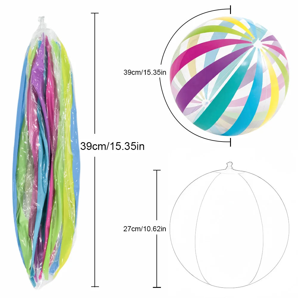 Colorful Striped Transparent Inflatable Beach Ball for Beach, Pool, and Party Games (Ages 14+）