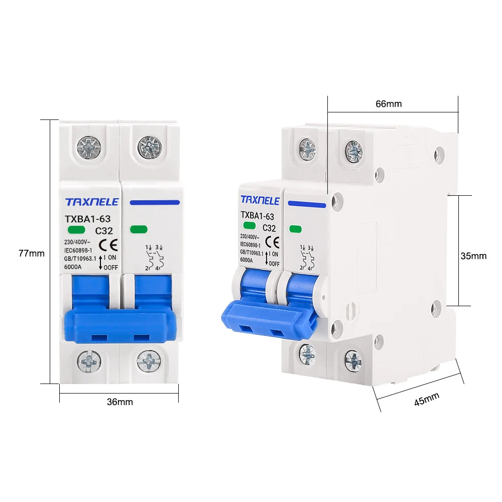 MCB 1P 2P 230V 400V 6KA Interruttore Automatico Mini 6A 10A 16A 20A 32A 40A 50A 63A Protezione da Sovraccarico e Cortocircuito