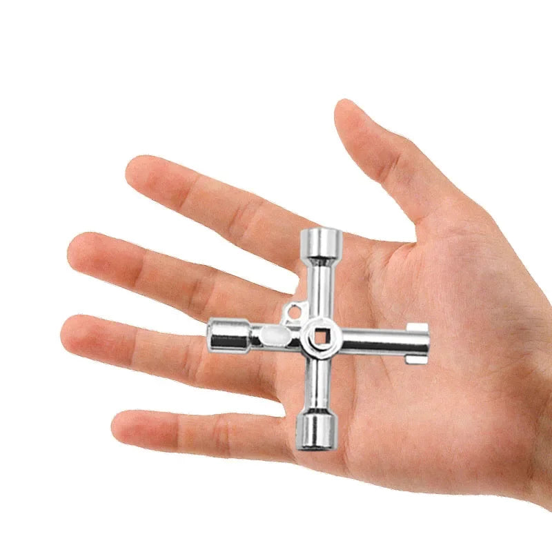 Multifunctional 4-Way Cross Key Socket Wrench for Plumbing and Utility