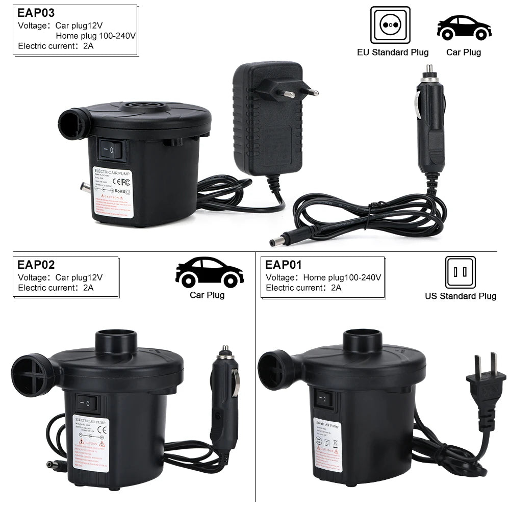 Tragbare elektrische Luftpumpe 160 W AC/DC zum Aufpumpen/Entleeren von Luftmatratzen, Schlauchbooten, Schwimmbecken und Campingausrüstung