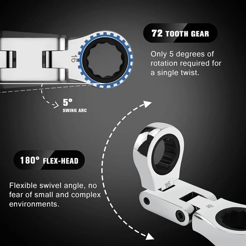 flex-head stubby wrench reaching a tight fastener