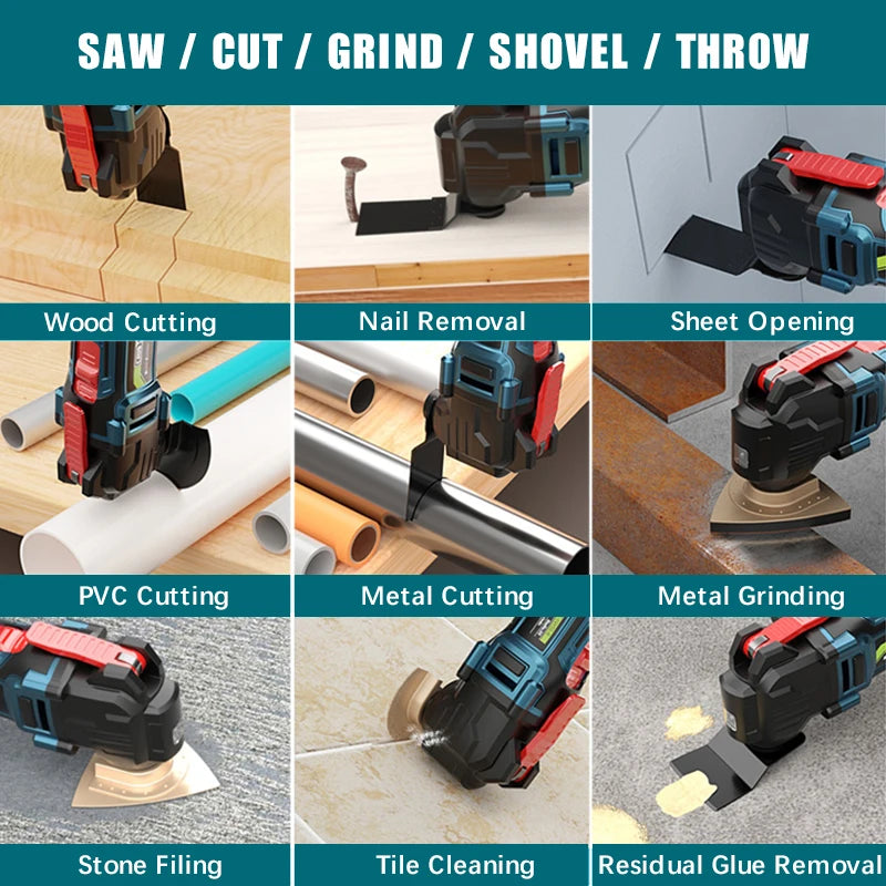 170W Electric Cordless Oscillator, Home Pruning Saw Multi-function Trimmer/Shovel/Cutting Saw Tools For 18V/21V Makita Battery