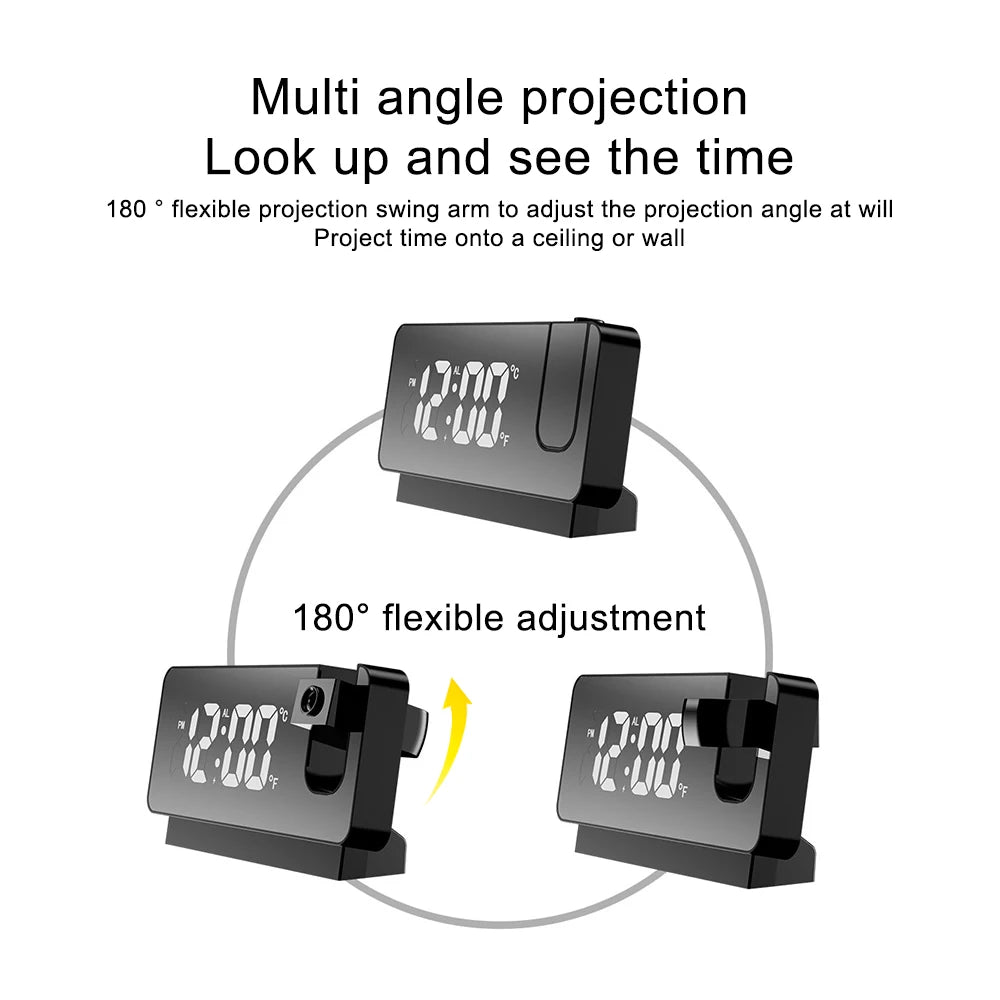 Sveglia con Proiezione LED a Rotazione di 180° con USB e Proiettore da Soffitto