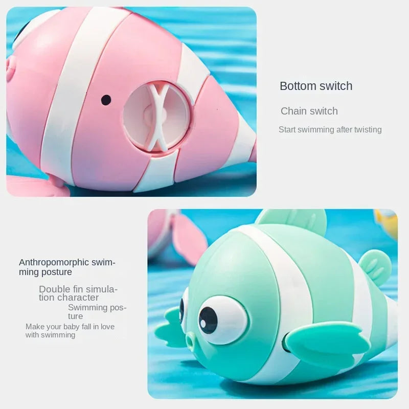 Cute Clownfish Clockwork Bath Toy for Toddlers (0-6 Years), Unisex Plastic PP Swimming Water Toy