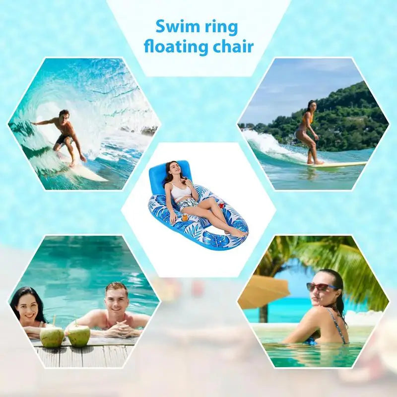 Aufblasbarer Pool-Loungesessel für Erwachsene, schwimmender Liegestuhl mit Getränkehalter, verdickter PVC-Wasserfloat für Entspannung und Sonnenbaden im Pool, am Strand oder See