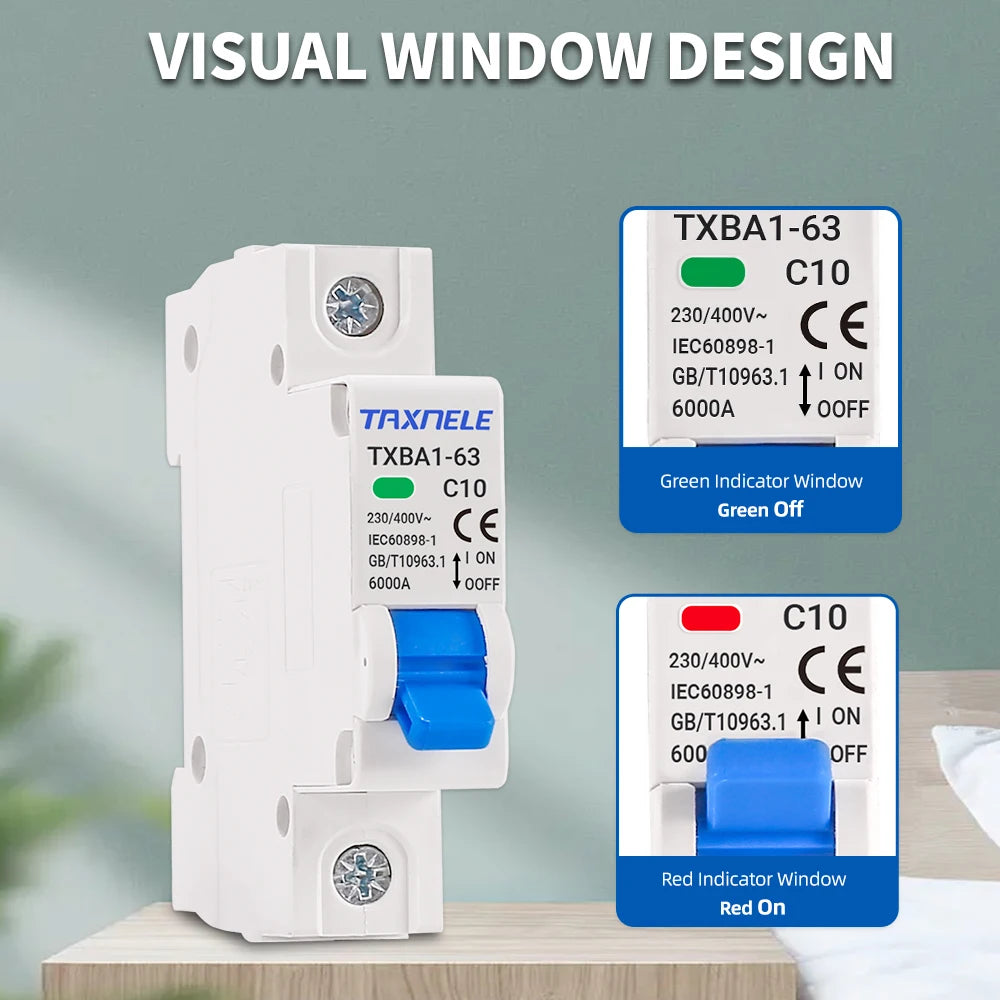 MCB 1P 2P 230V 400V 6KA Interruttore Automatico Mini 6A 10A 16A 20A 32A 40A 50A 63A Protezione da Sovraccarico e Cortocircuito