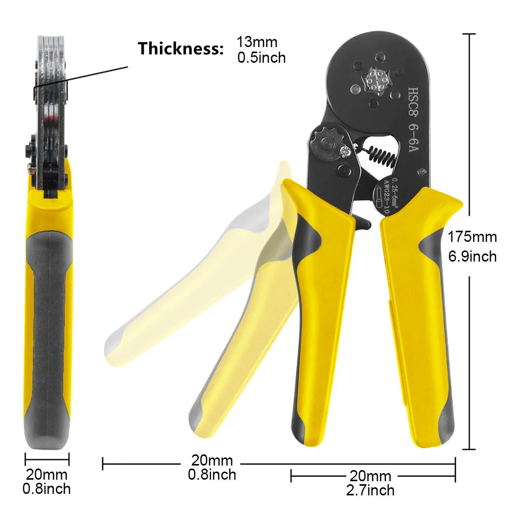 Ferrule Crimping Tool Kit with HSC8 6-6A/6-4A Pliers for Tubular Terminals 0.25-10 mm²