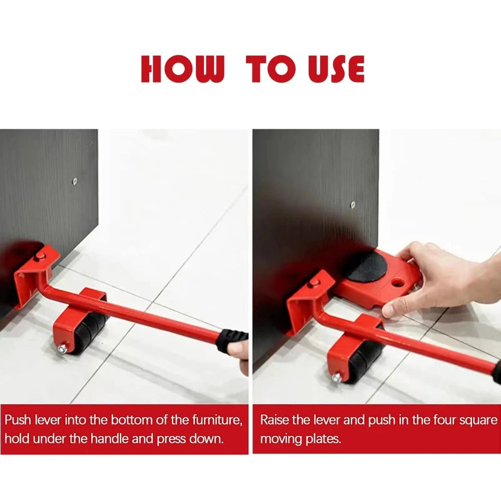 5Pcs/set Furniture Mover Tool Set Heavy Stuffs Moving Roller With Bar Furniture Mover Lifter With Wheel Professional Moving Tool