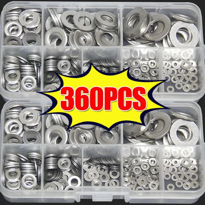 360/180Pcs Stainless Steel Flat Washers Assortment Kit Flat Gasket Rings Plain M2 M2.5 M3 M4 M5 M6 M8 M10 Hardware Metal Washers