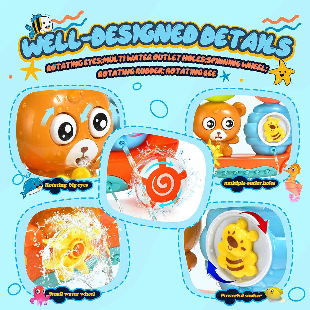 Jouet de bain cascade ours avec ventouses pour tout-petits (0 à 6 ans)