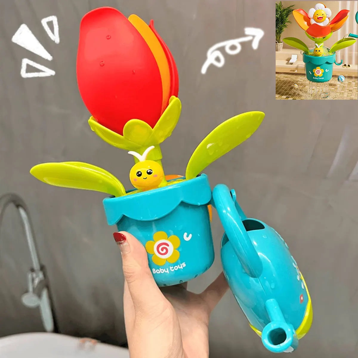 Duck & Flower Waterwheel Bath Toy with Suction Cup for Kids 0-12 Years